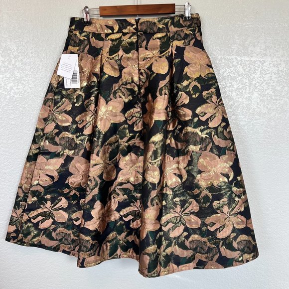 JustFab Golden Floral Jacquard Pleated Full Skirt Women's NEW Large NWT - Picture 12 of 12